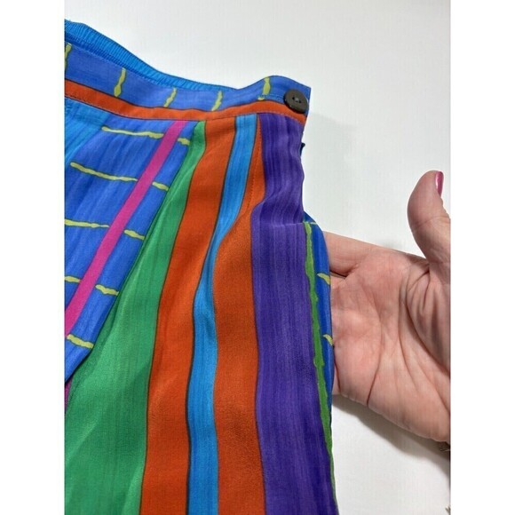 Vintage Jaeger Silk Long Shorts Blue Orange Striped Stripes Small - Picture 8 of 10